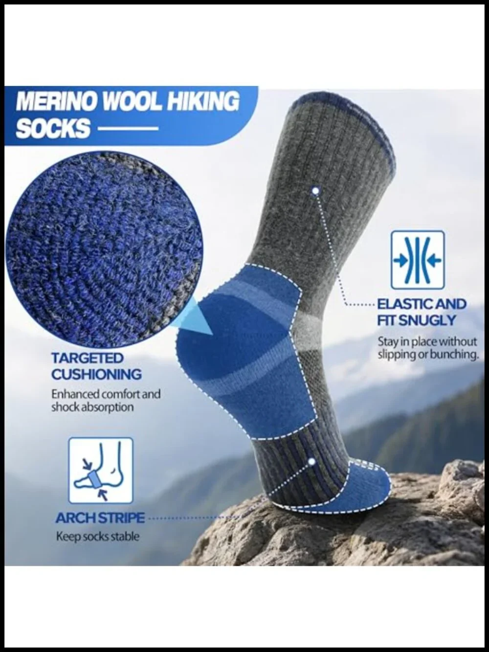 Merino Wool Hiking Socks 5 Pairs Thermal Cushioned Moisture Wicking Women Men